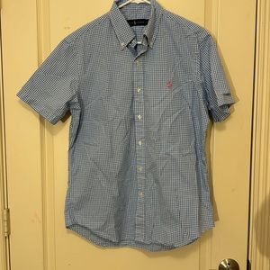 Ralph Lauren adult Medium vichyssoise blue check  short sleeve cotton shirt